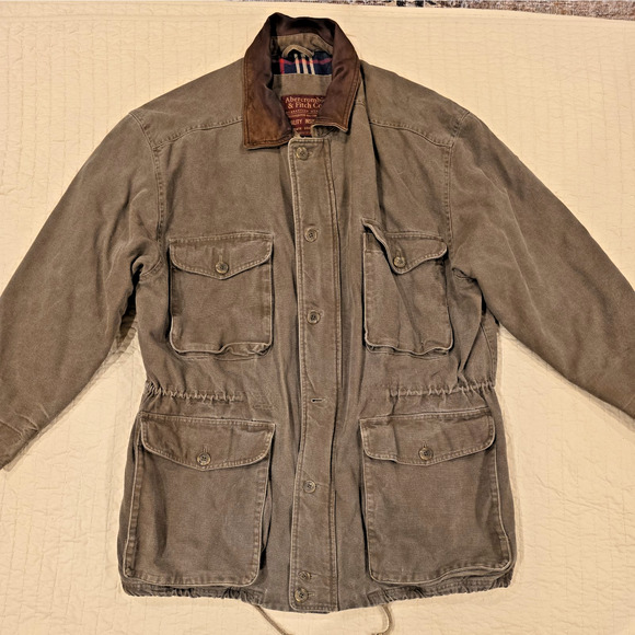 VTG Abercrombie & Fitch Men’s Green Adirondack Jacket L Cotton Plaid Lined Y2K - Picture 10 of 16